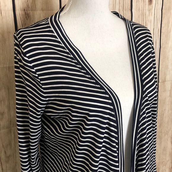 Talbots Navy/Wht Striped Open Front Cardigan Small - Picture 2 of 5